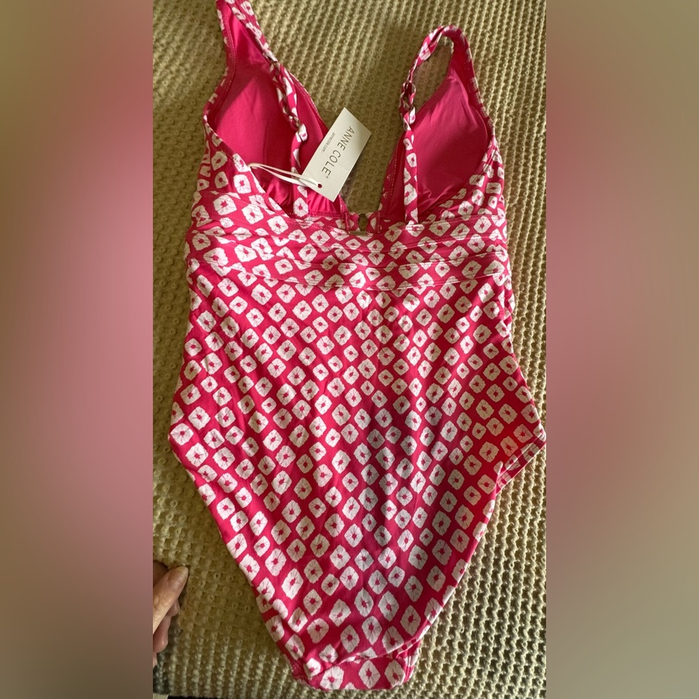 Ann Cole Shibori Geo Double Ring Plunge Front One Piece Swimsuit Sz 6 - Picture 7 of 10
